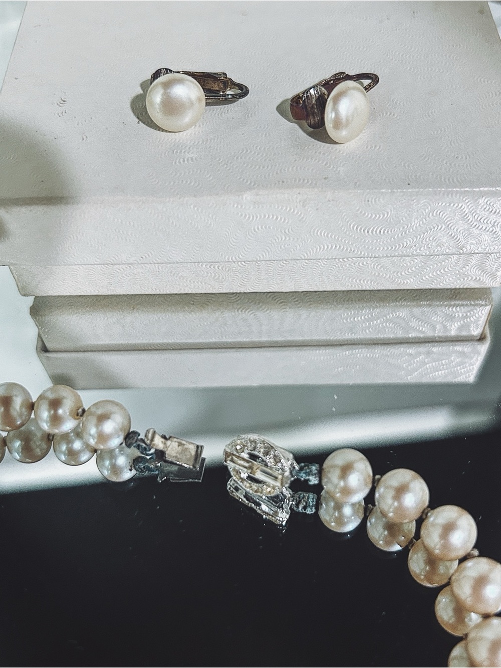 Vintage Marvella pearl necklace with pearl clip on earrings from the 50’s - Picture 4 of 6